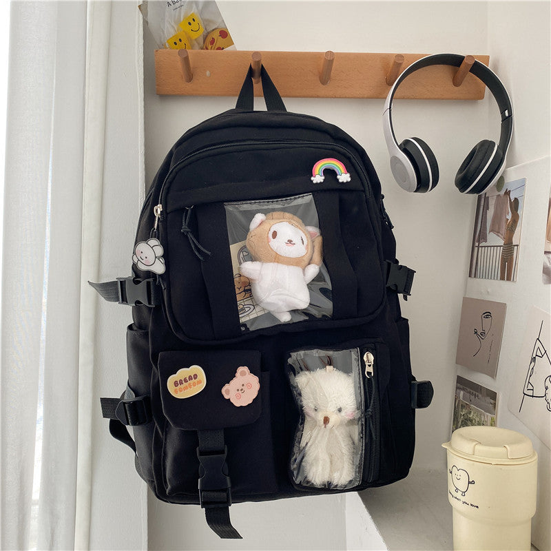 Cute Large-capacity Bookbag for Girls Multi-Pocket Nylon Backpack
