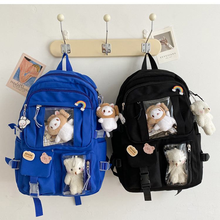 Cute Large-capacity Bookbag for Girls Multi-Pocket Nylon Backpack