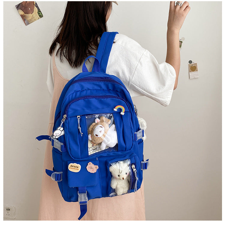 Cute Large-capacity Bookbag for Girls Multi-Pocket Nylon Backpack