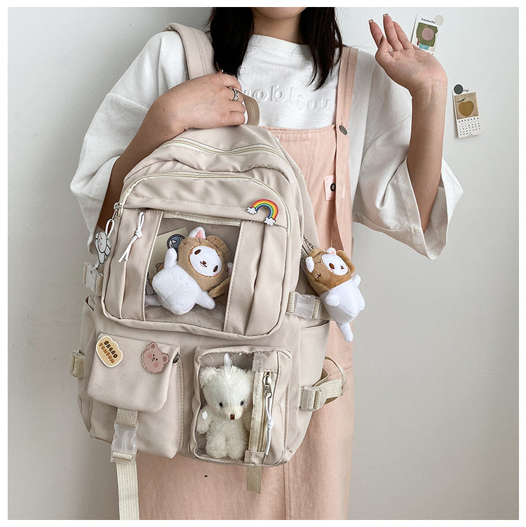 Cute Large-capacity Bookbag for Girls Multi-Pocket Nylon Backpack