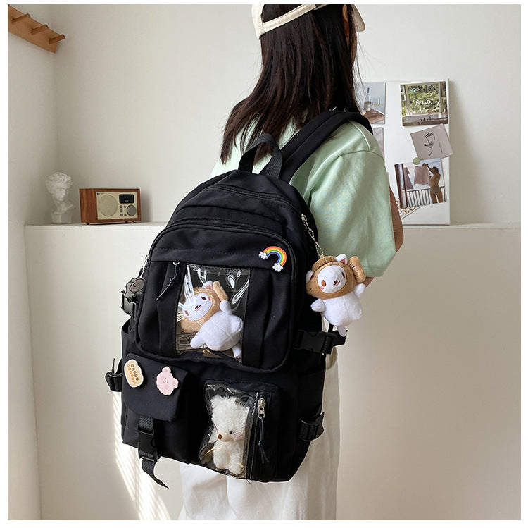 Cute Large-capacity Bookbag for Girls Multi-Pocket Nylon Backpack