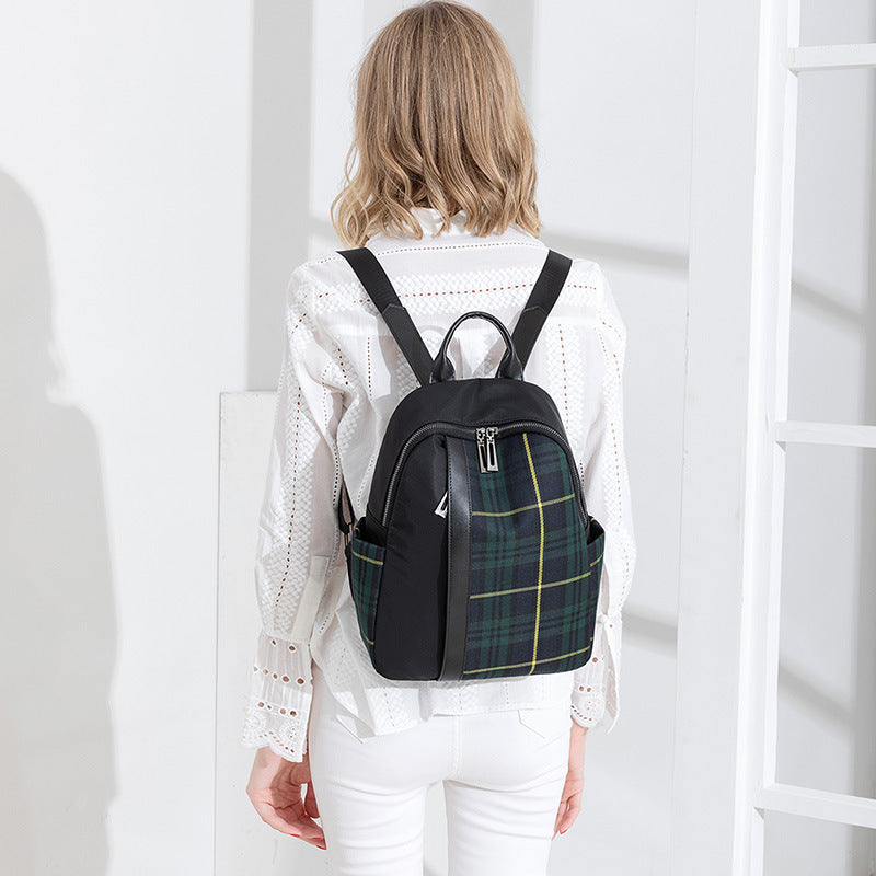 Checkered Backpack Large Capacity Oxford Schoolbag Girls Bookbag