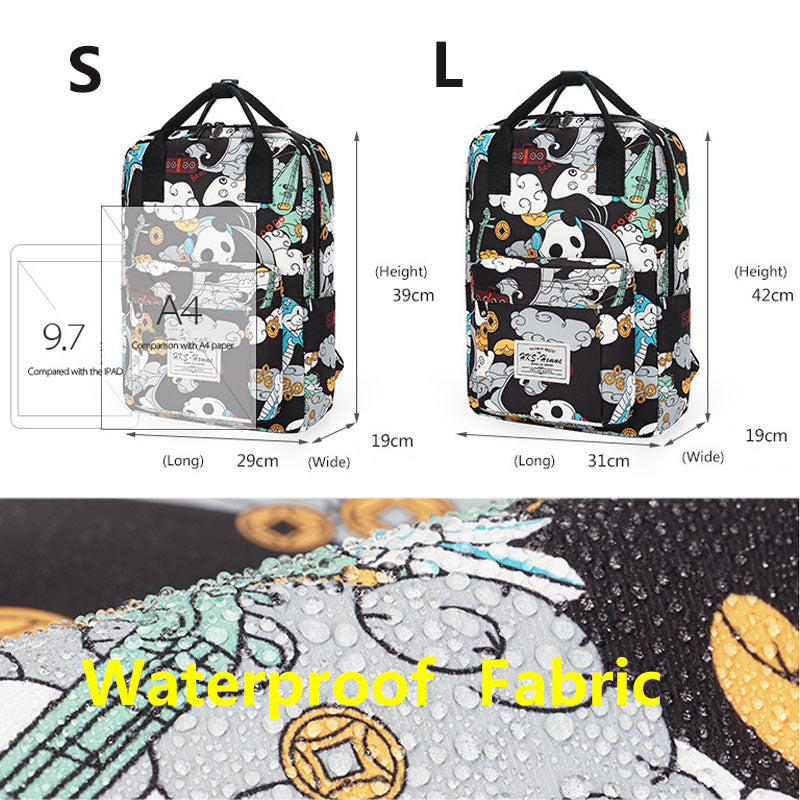 Simple Panda Crane Pattern Backpacks Girls Boys Anti-theft Bookbag