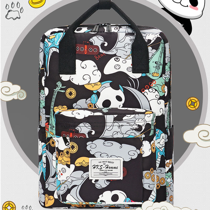 Simple Panda Crane Pattern Backpacks Girls Boys Anti-theft Bookbag