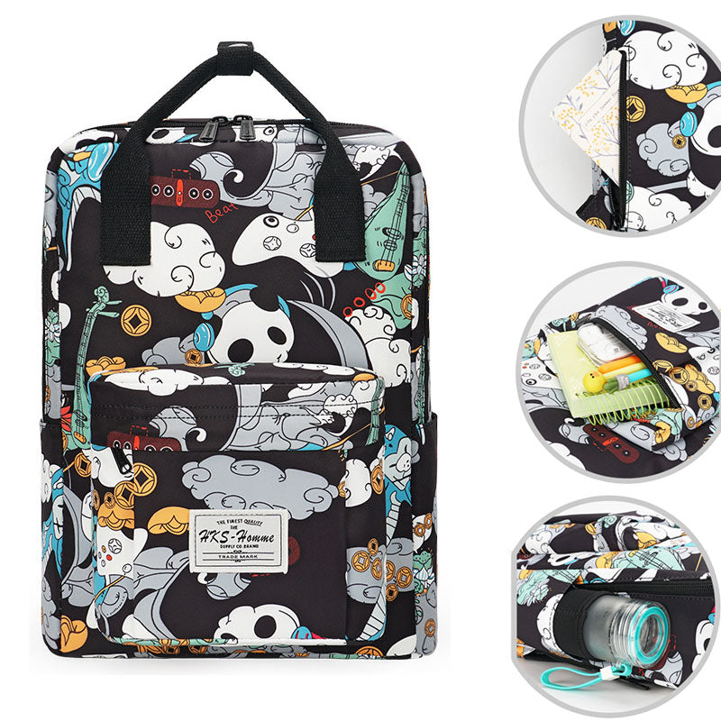 Simple Panda Crane Pattern Backpacks Girls Boys Anti-theft Bookbag