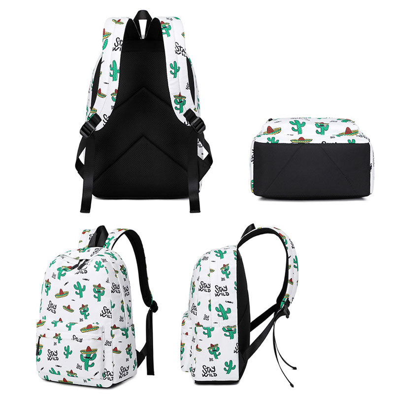 Waterproof Backpack Lightweight Cactus Printing Backbag School Student Book Bag