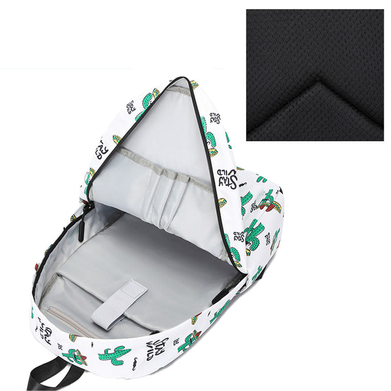 Waterproof Backpack Lightweight Cactus Printing Backbag School Student Book Bag