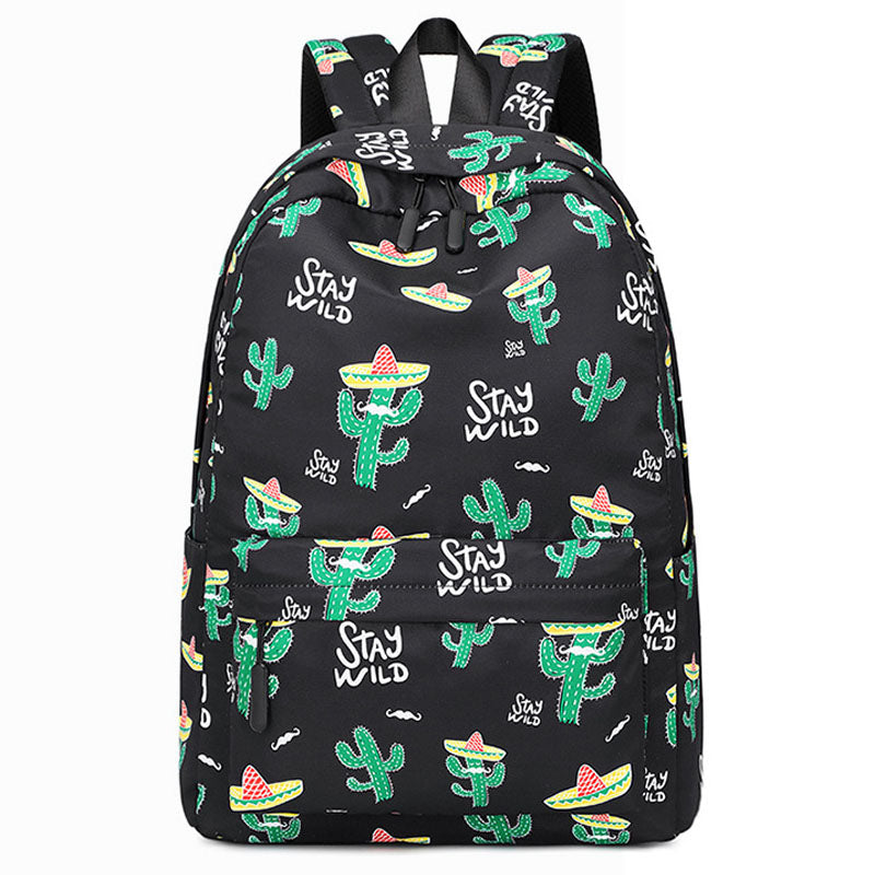 Waterproof Backpack Lightweight Cactus Printing Backbag School Student Book Bag